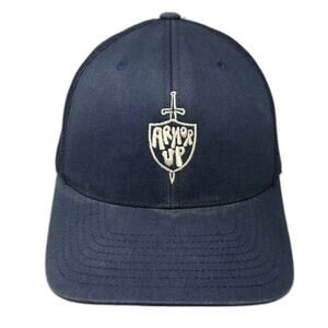 Yupoong Trucker Hat Blue White Snapback OS Armor Up Shield Embroidered Mesh